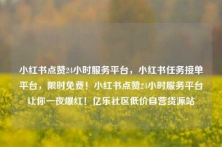 小红书点赞24小时服务平台，小红书任务接单平台，限时免费！小红书点赞24小时服务平台让你一夜爆红！亿乐社区低价自营货源站