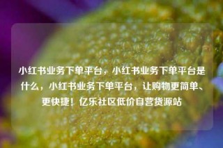 小红书业务下单平台，小红书业务下单平台是什么，小红书业务下单平台，让购物更简单、更快捷！亿乐社区低价自营货源站